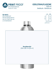 Druckstandskizze Edelstahlflasche 750ml Siebdruck