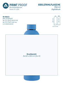 Druckstandskizze Edelstahlflasche Blau 750ml Digitaldruck Druckstandskizze Edelstahlflasche Blau 750ml Digitaldruck