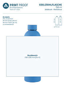 Druckstandskizze Edelstahlflasche Blau 750ml Siebdruck Druckstandskizze Edelstahlflasche Blau 750ml Siebdruck