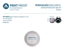 Druckstandskizze Edelstahlflasche Verschluss Lasergravur
