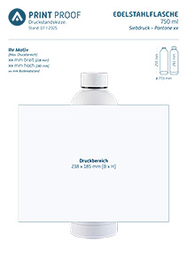 Druckstandskizze Edelstahlflasche Weiß 750ml Siebdruck Druckstandskizze Edelstahlflasche Weiß 750ml Siebdruck