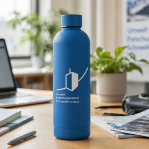 Blue stainless steel water bottle screen printing